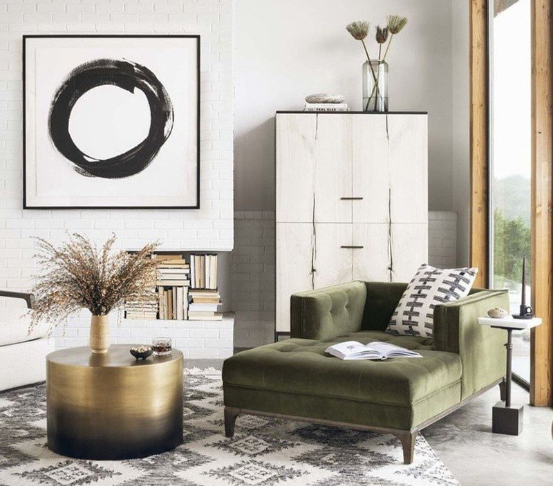 Chaise lounge tapizado en una sala con alfombra de la colección de Kalida